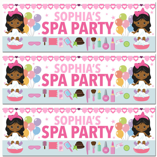 Personalised Party Banner For Kids Birthday Dark Skin Cute Girl Spa Party