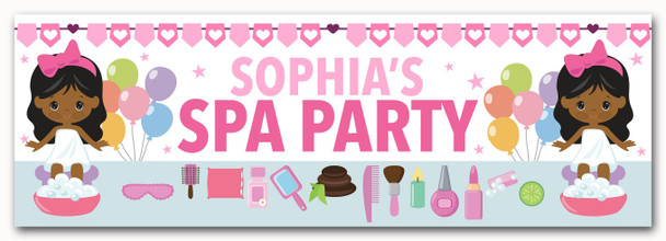 Personalised Party Banner For Kids Birthday Dark Skin Cute Girl Spa Party