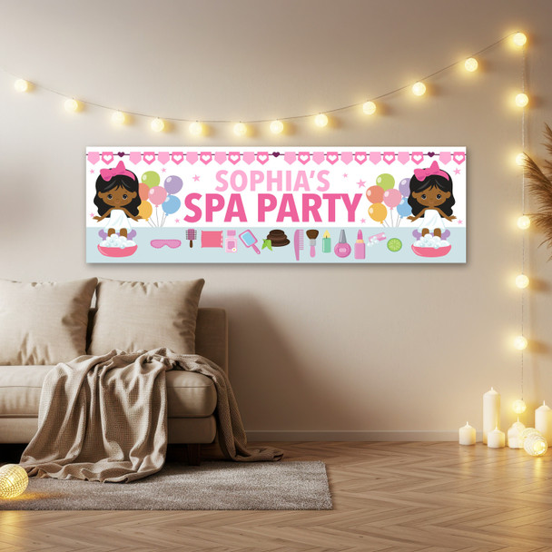 Personalised Party Banner For Kids Birthday Dark Skin Cute Girl Spa Party