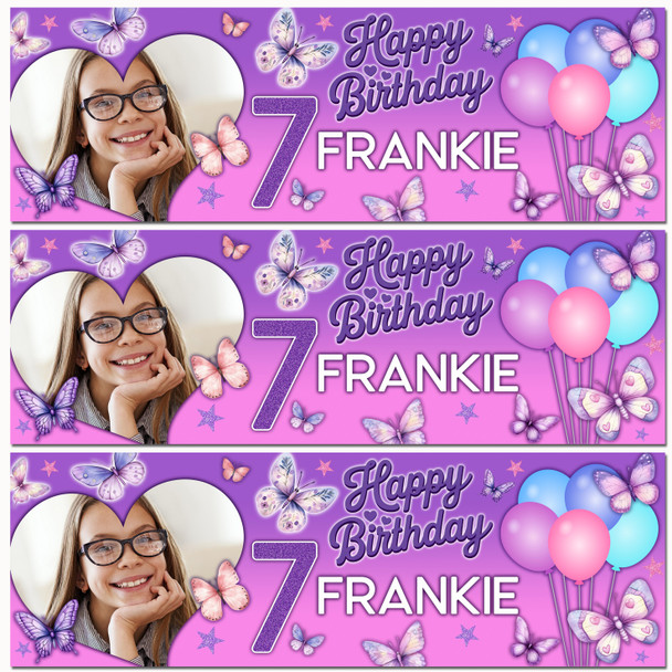 Personalised Party Banner For Kids Birthday Watercolour Butterflies Photo