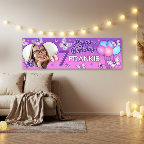 Personalised Party Banner For Kids Birthday Watercolour Butterflies Photo