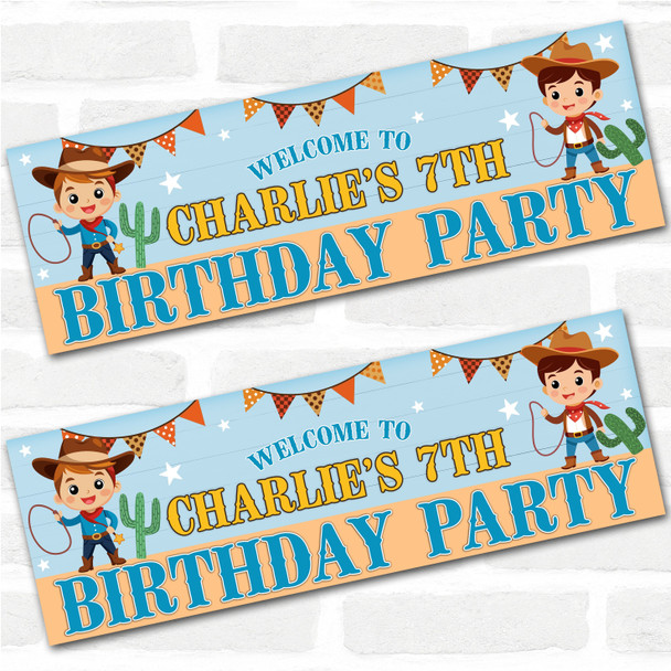 Personalised Party Banner For Kids Birthday Cute Cowboys