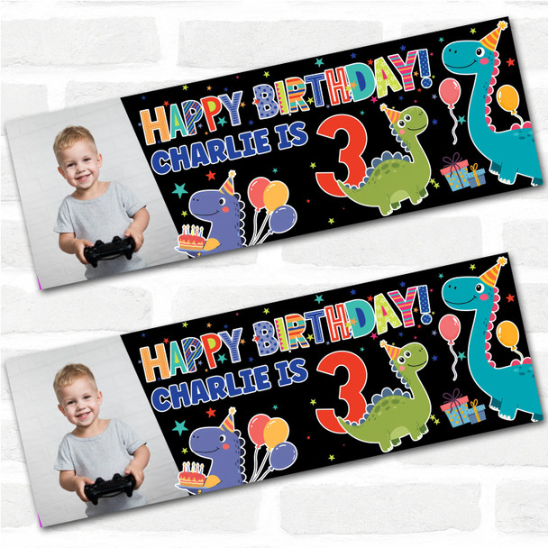 Personalised Party Banner For Kids Birthday Cute Dinosaurs Photo