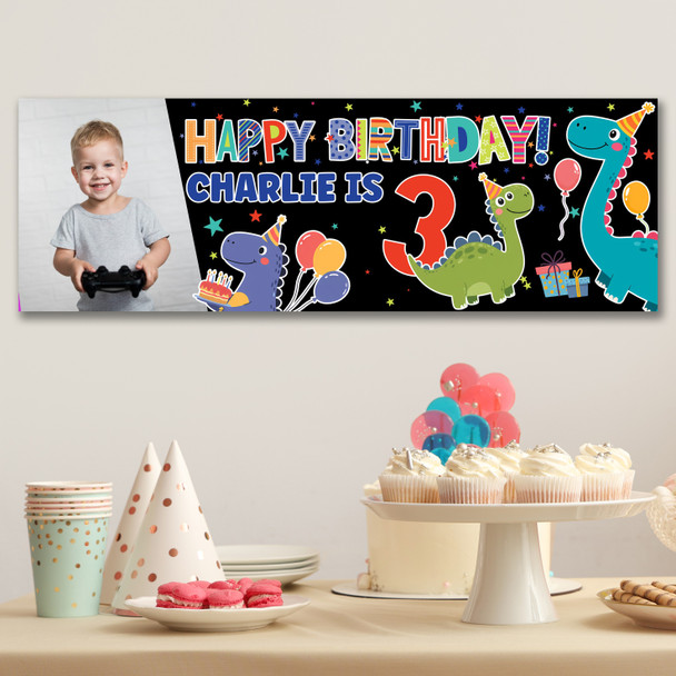 Personalised Party Banner For Kids Birthday Cute Dinosaurs Photo