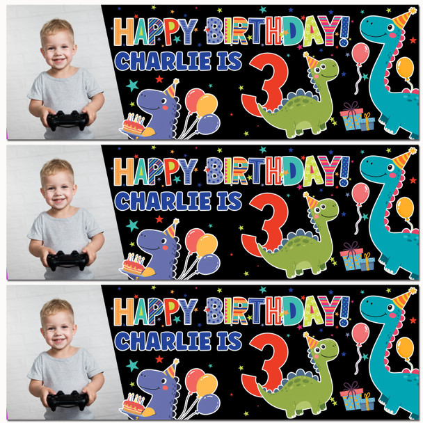 Personalised Party Banner For Kids Birthday Cute Dinosaurs Photo