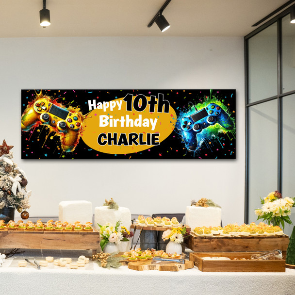 Personalised Party Banner For Kids Birthday Game Splash Gaming Controller