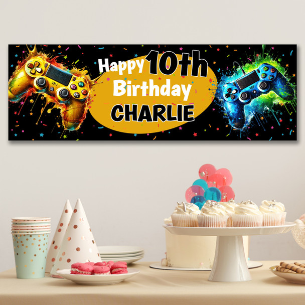 Personalised Party Banner For Kids Birthday Game Splash Gaming Controller