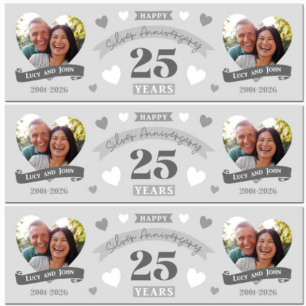 Personalised Party Banner For 25th Wedding Anniversary Silver 25 Years Photo
