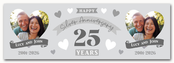 Personalised Party Banner For 25th Wedding Anniversary Silver 25 Years Photo