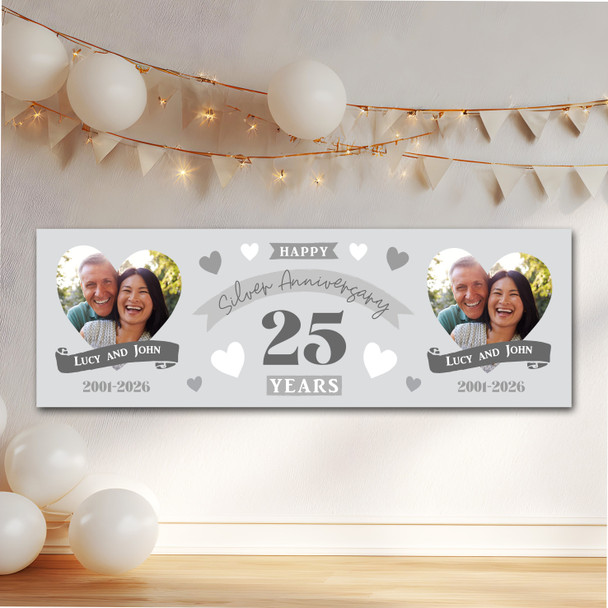 Personalised Party Banner For 25th Wedding Anniversary Silver 25 Years Photo