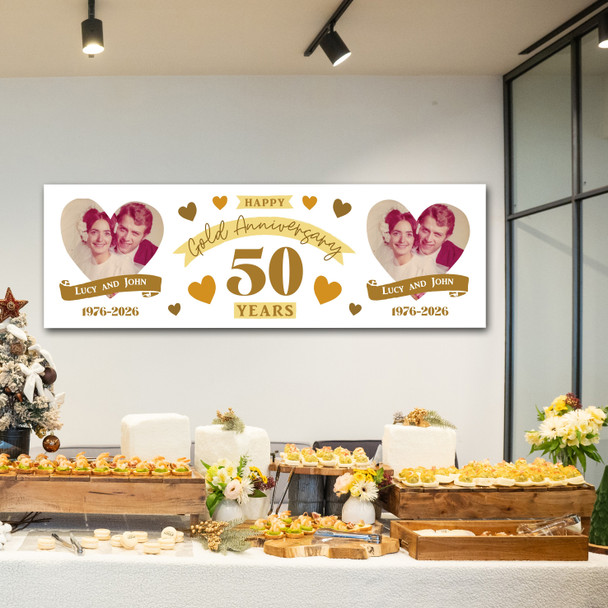 Personalised Party Banner For 50th Wedding Anniversary Gold 50 Years Photo