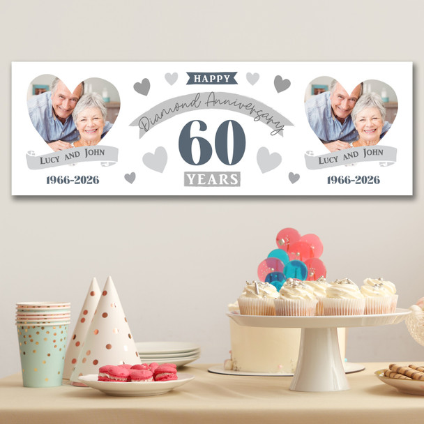 Personalised Party Banner For 60th Wedding Anniversary Diamond 60 Years Photo