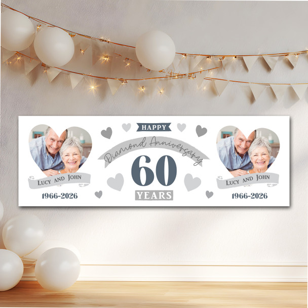Personalised Party Banner For 60th Wedding Anniversary Diamond 60 Years Photo