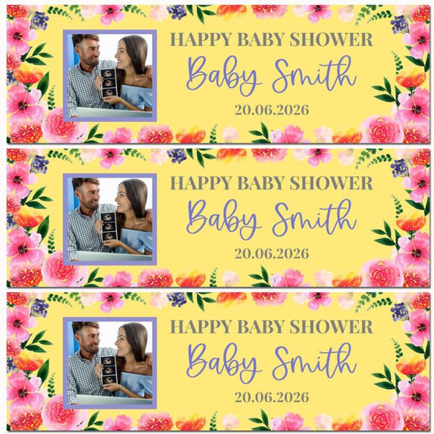Personalised Party Banner For Baby Shower Photo Yellow Flowers