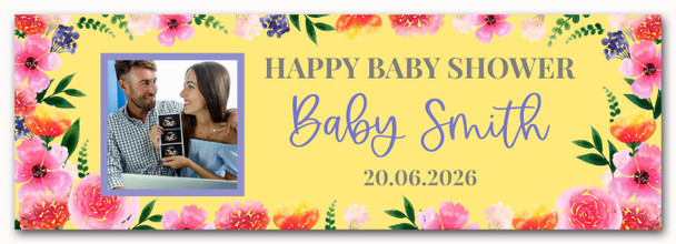 Personalised Party Banner For Baby Shower Photo Yellow Flowers