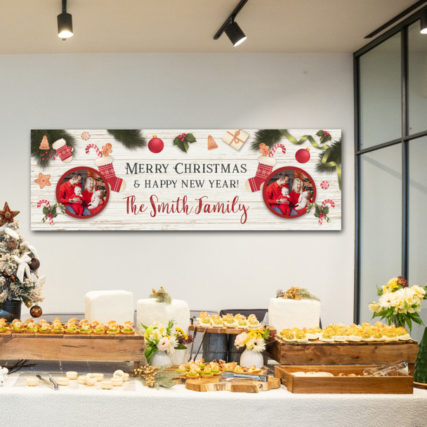 Personalised Party Banner For Christmas Family Photo Stocking Wood