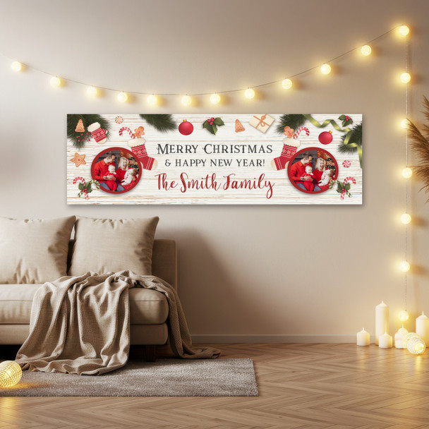 Personalised Party Banner For Christmas Family Photo Stocking Wood