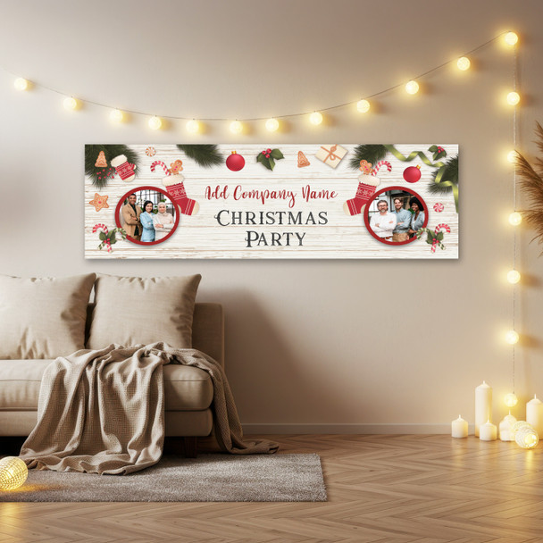 Personalised Party Banner For Works Christmas Party Photo Stocking Wood