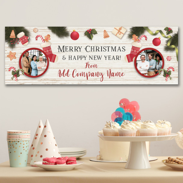 Personalised Party Banner For Christmas Party Company Photo Stocking Wood