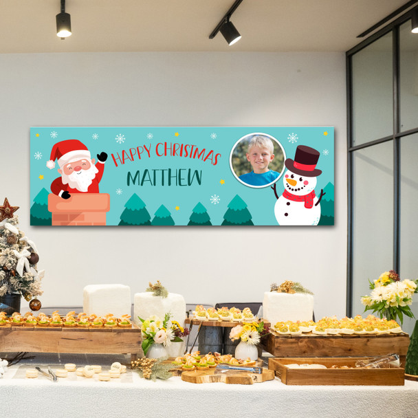 Personalised Party Banner For Christmas Photo Blue Santa Snowman