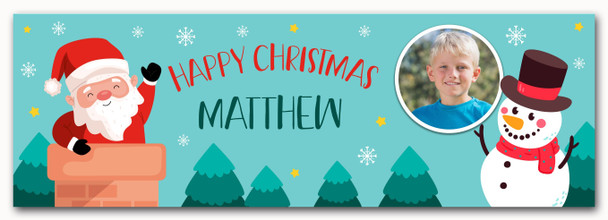 Personalised Party Banner For Christmas Photo Blue Santa Snowman