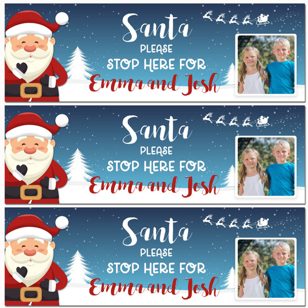 Personalised Party Banner For Christmas Santa Stop Here Photo Blue
