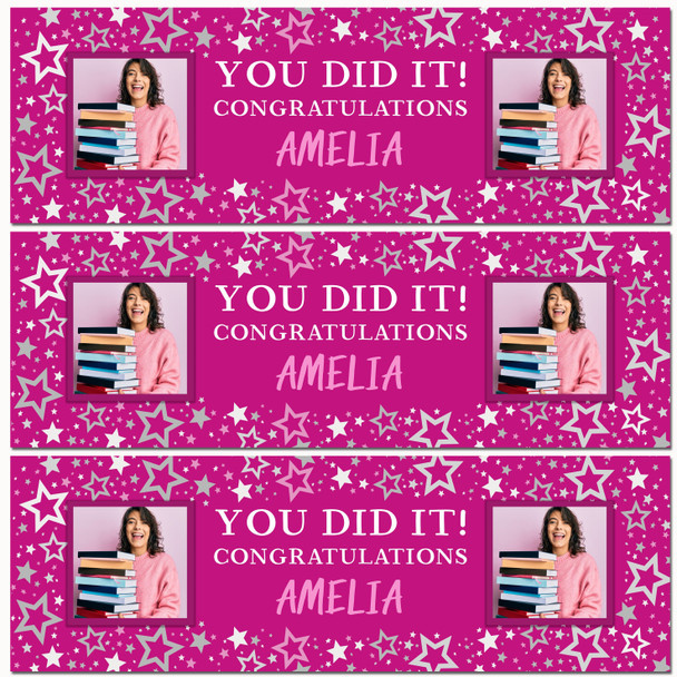Personalised Party Banner For Graduation Female You Did It Photo Pink Stars