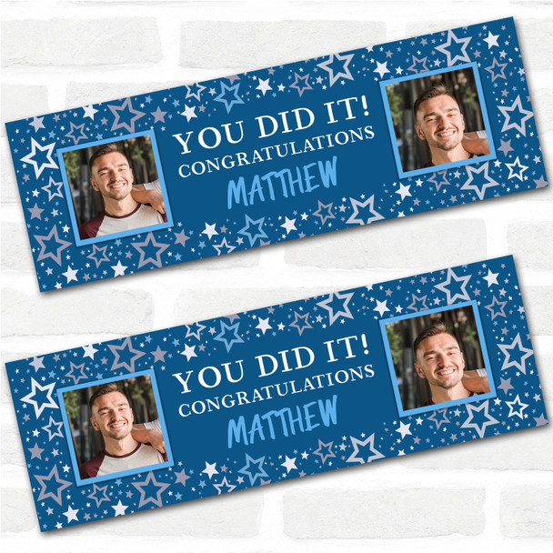 Personalised Party Banner For Graduation Male You Did It Photo Blue Stars