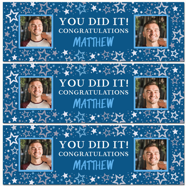 Personalised Party Banner For Graduation Male You Did It Photo Blue Stars
