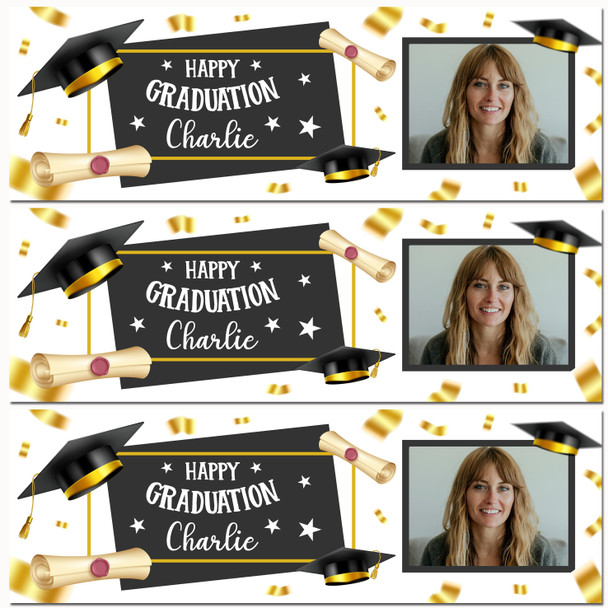 Personalised Party Banner For Graduation Photo Hat Scroll Gold