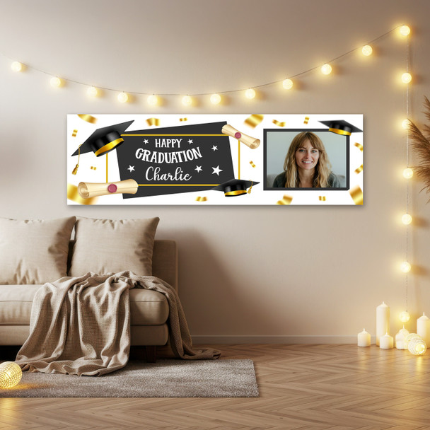 Personalised Party Banner For Graduation Photo Hat Scroll Gold