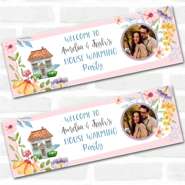 Personalised Party Banner For Housewarming New Home Photo Floral Home Pink