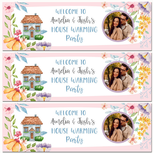 Personalised Party Banner For Housewarming New Home Photo Floral Home Pink