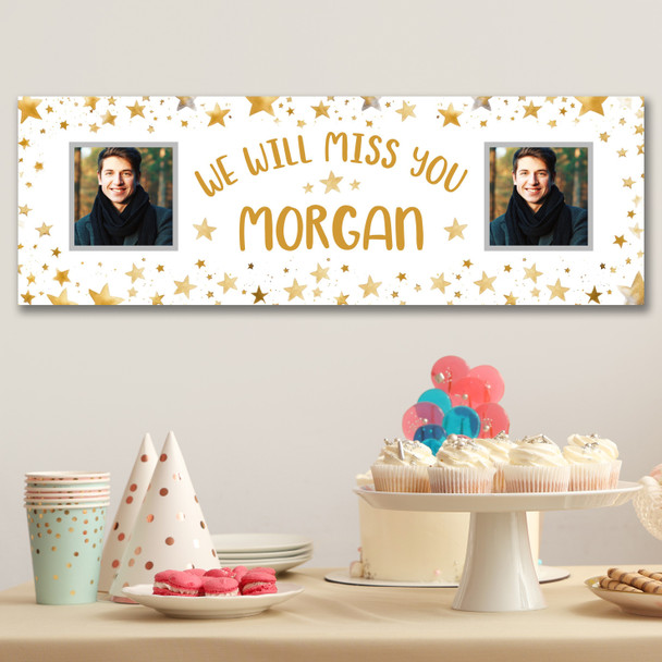 Personalised Party Banner For Sorry You're Leaving Miss You Photo Gold Star