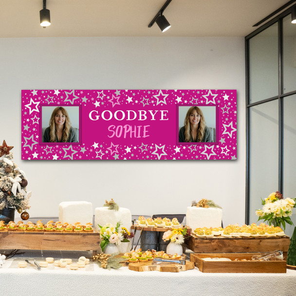 Personalised Party Banner For Goodbye You're Leaving Female Photo Pink Stars