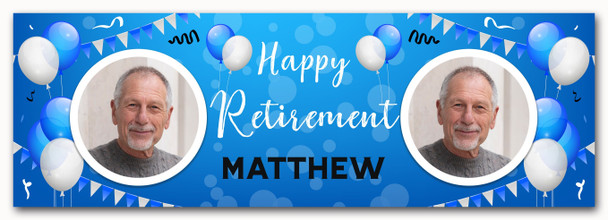 Personalised Party Banner For Retirement Photo Male Blue Balloons