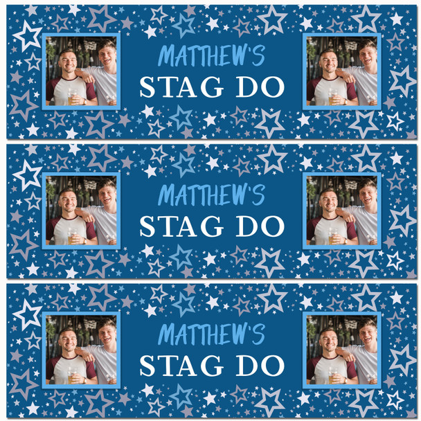 Personalised Party Banner For Stag Do Photo Blue Stars