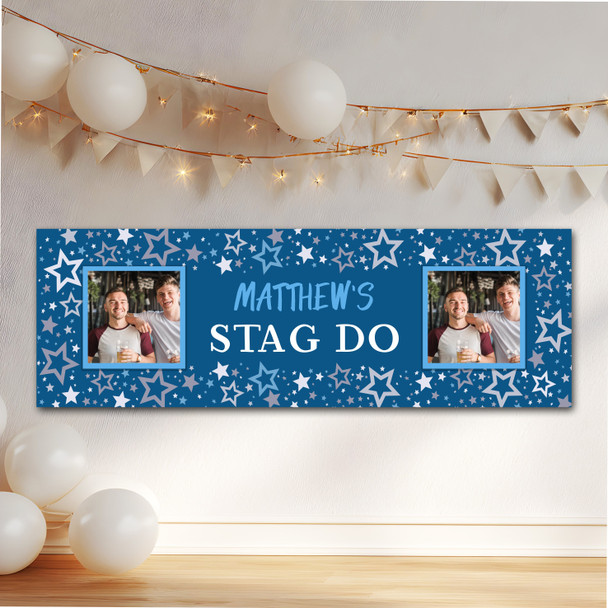 Personalised Party Banner For Stag Do Photo Blue Stars