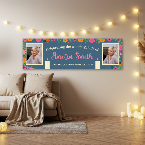 Personalised Party Banner For Funeral Wake Celebration Of Life Photo Female