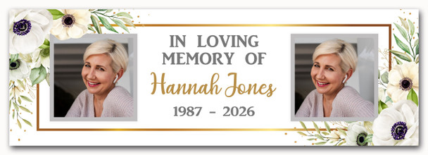 Personalised Party Banner For Funeral Wake Loving Memory Photo White Gold