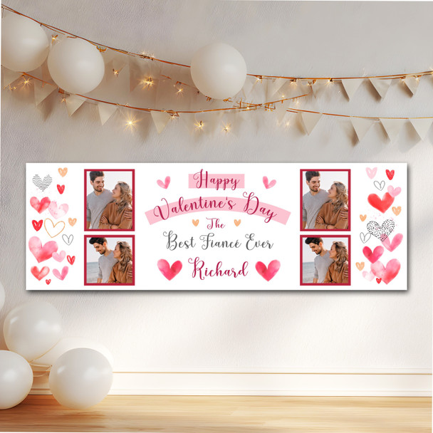 Personalised Party Banner For Valentine's Day Fiancé Photo Love Hearts
