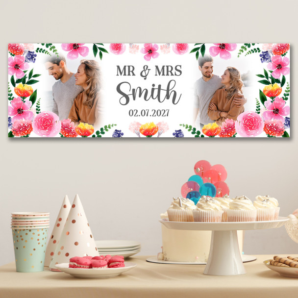 Personalised Party Banner For Wedding Day Congratulations Photo Pink Silver