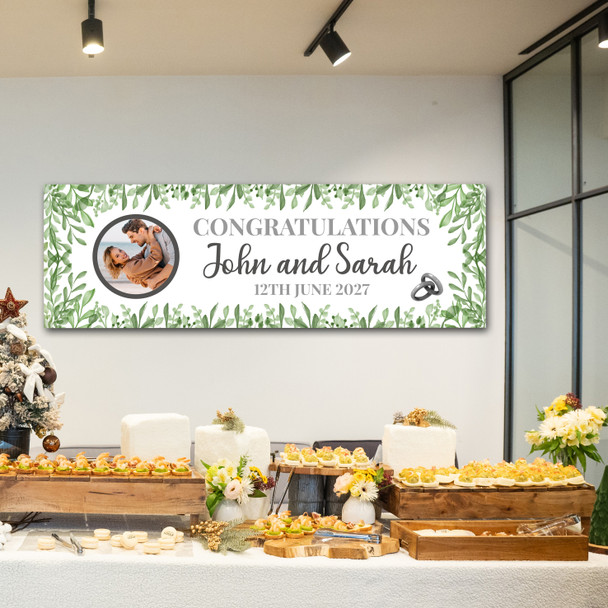 Personalised Party Banner For Wedding Day Congratulations Photo Green Silver