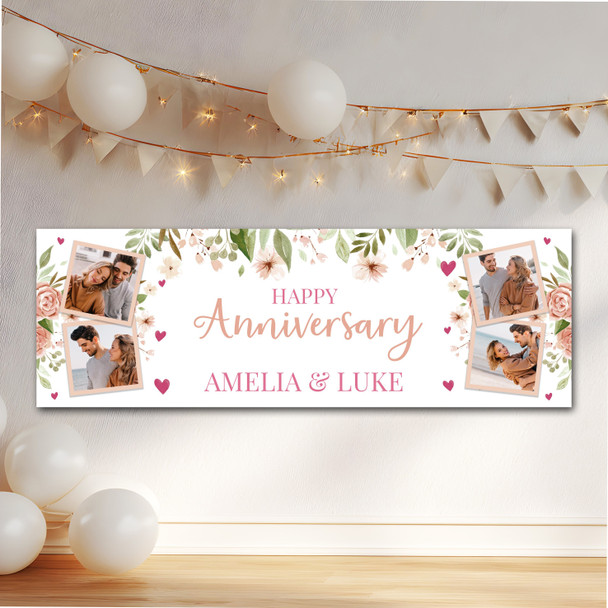 Personalised Party Banner For Wedding Anniversary Photo Peach Flowers