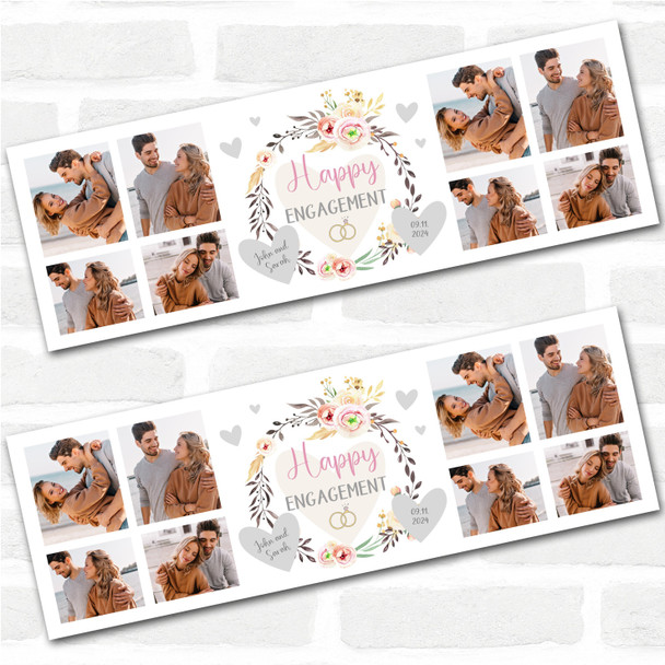 Personalised Party Banner For Engagement Photo Peach Floral Wreath