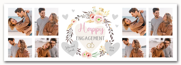 Personalised Party Banner For Engagement Photo Peach Floral Wreath