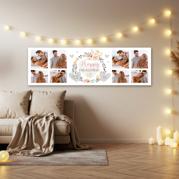Personalised Party Banner For Engagement Photo Peach Floral Wreath