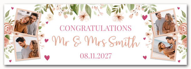 Personalised Party Banner For Wedding Day Congratulations Photo Peach Flowers