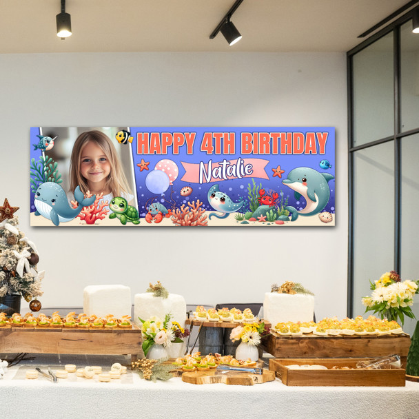 Personalised Party Banner For Kids Birthday Under The Sea Sealife Photo