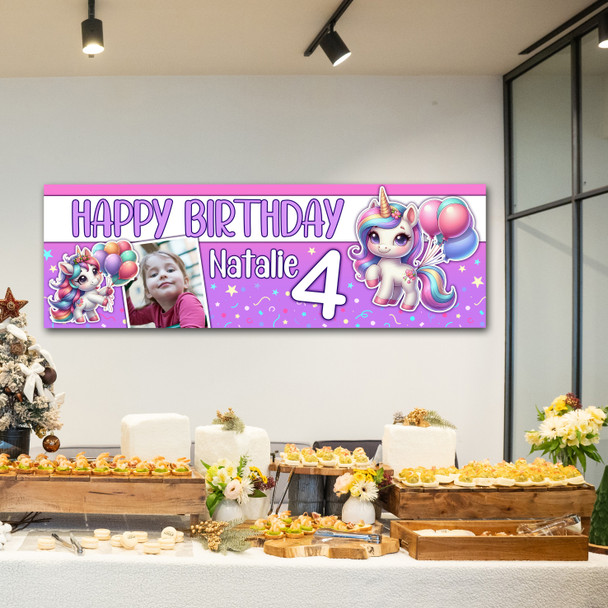 Personalised Party Banner For Kids Birthday Unicorn Balloons Photo